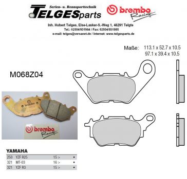 Brembo Racing Bremsbelag 107A48606 für Yamaha YZF R3 '15-, 250 YZF R25 '15-, 321 MT-03 '16- (wie 07YA52SC). Siehe Verwendungsliste !