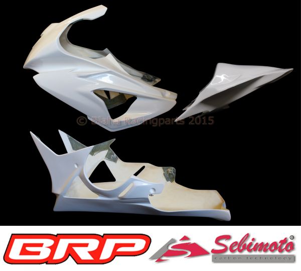 BMW S 1000RR / 2012-2014 Sebimoto Rennverkleidung 2 tlg., Unterteil für original Auspuffanlage + Höcker offen (für Originalsitz) / Fairing 2 parts, lower part for original exhaust + tailsection open (for original seat)